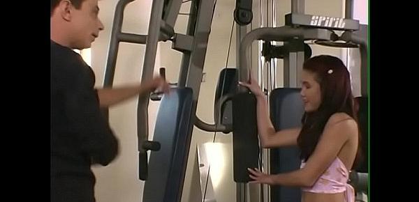  Gym instructor helps young girl Kitty with red hair and small tits to get a handle on her new device for physical exercises